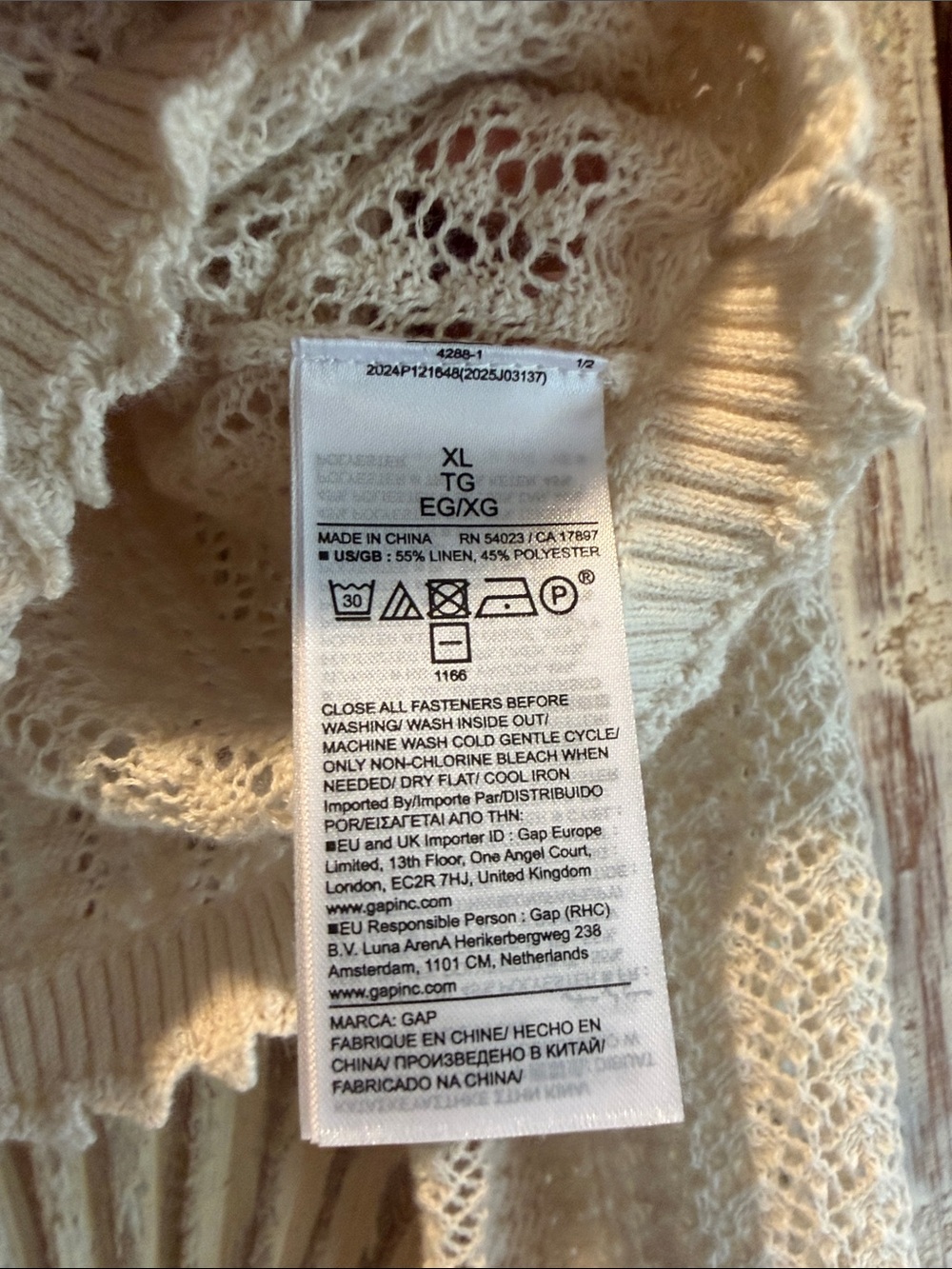 NWOT GAPxDOEN Linen-Blend Pointelle Cardigan  /Chino Beige, XL/ - Picture 3 of 12